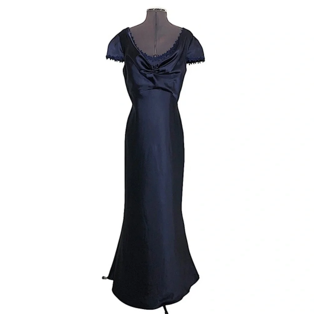 Eliza J New York Navy Cowl Neck Flower Trim Buttons Zíper‎ Lined Maxi Dress 14